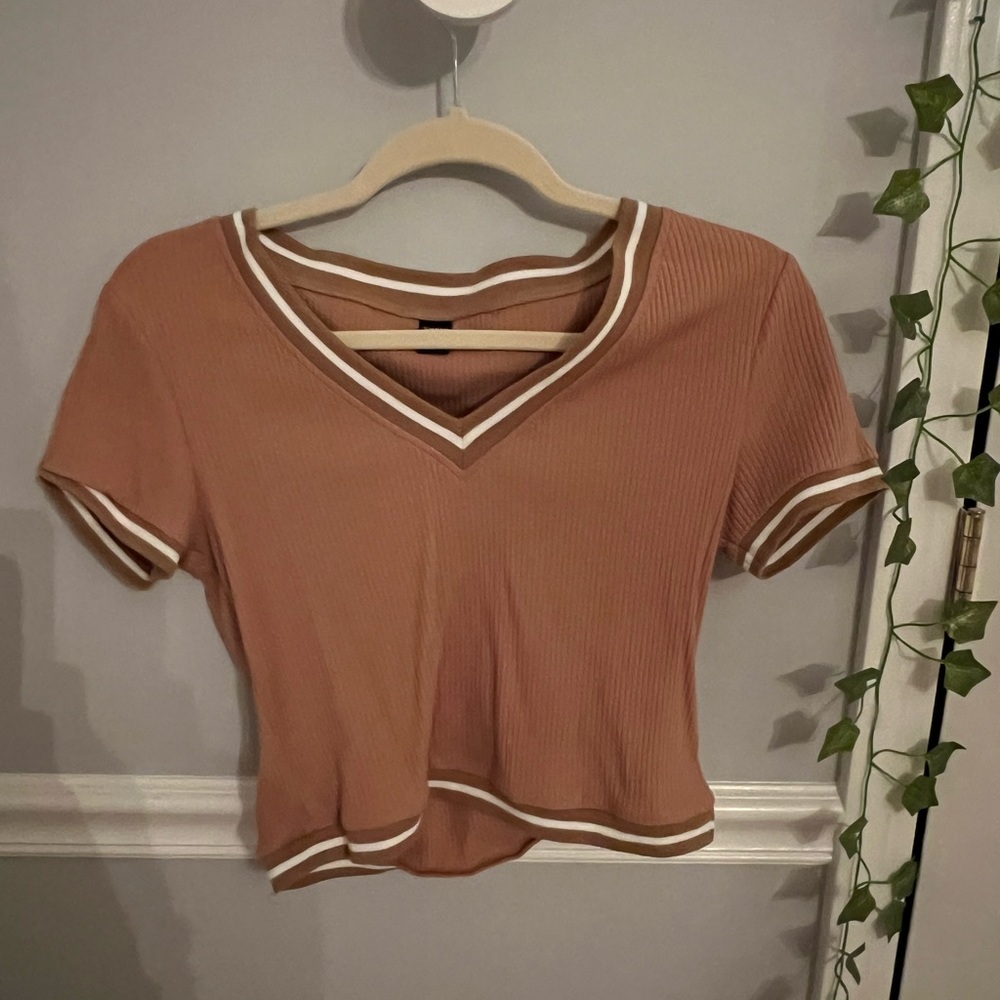 brown, (with white) crop top, shein